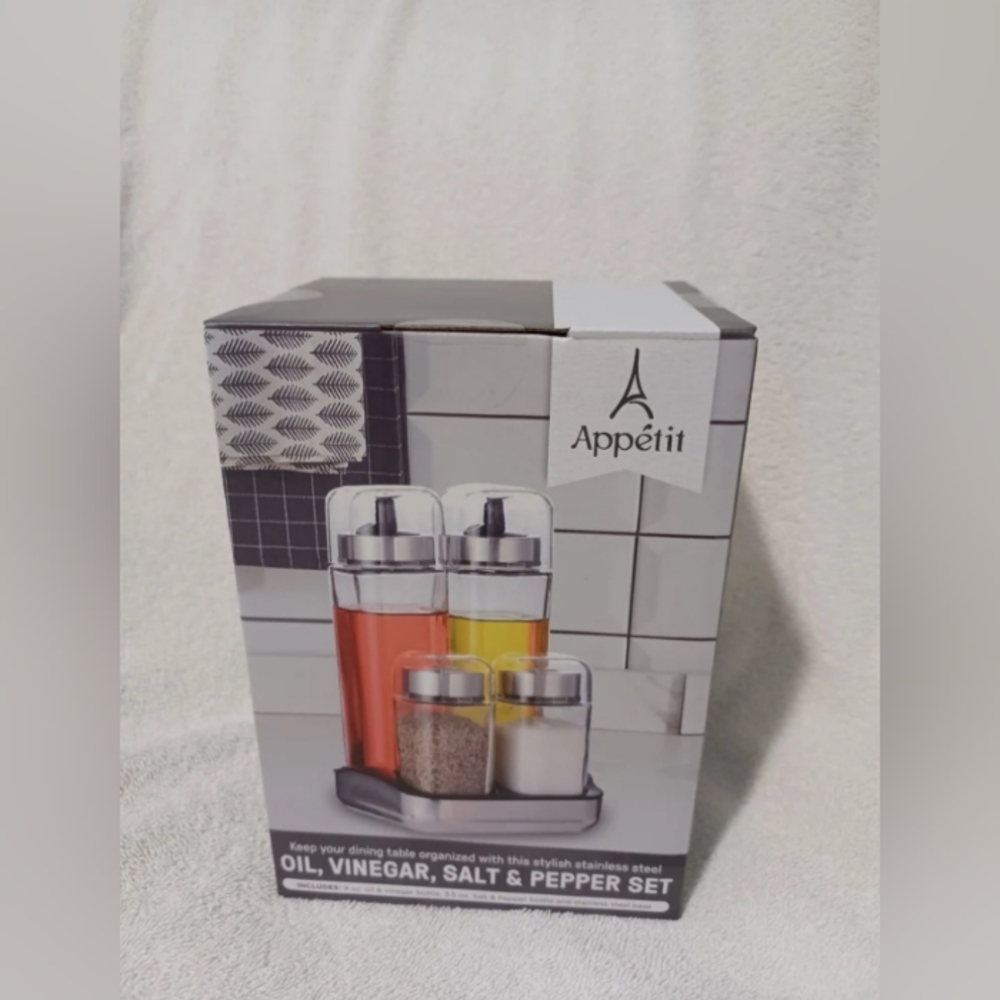 Appetite Stainless Steel oil , vinegar , salt & pepper set